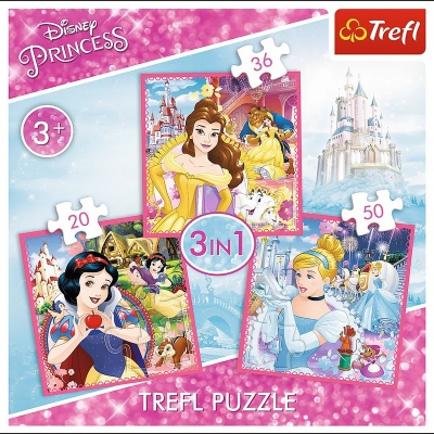 Puzzle 3w1 Zaczarowany świat księżniczek 34833 Trefl